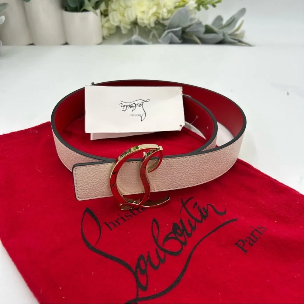 Women’s Christian Louboutin CL logo grain leather belt size 70 cm/28 inch NWT - Picture 2 of 8